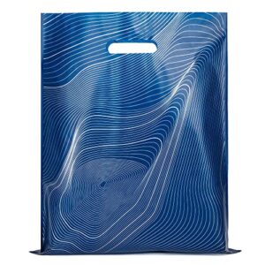 Rainbows & Lilies 100 Merchandise Bags 12x15 - Plastic Bags with Handles, Retail Shopping Bags for Small Business, Goodie Bags for Party Favors, T-Shirts, Gift Bags Bulk - Thick Reusable Bags (Blue)
