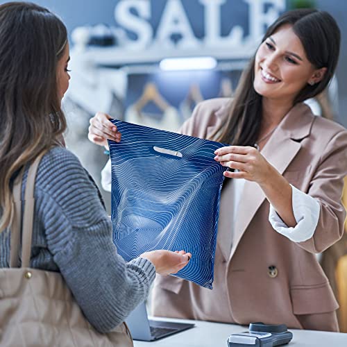 Rainbows & Lilies 100 Merchandise Bags 12x15 - Plastic Bags with Handles, Retail Shopping Bags for Small Business, Goodie Bags for Party Favors, T-Shirts, Gift Bags Bulk - Thick Reusable Bags (Blue)