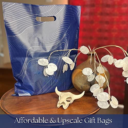 Rainbows & Lilies 100 Merchandise Bags 12x15 - Plastic Bags with Handles, Retail Shopping Bags for Small Business, Goodie Bags for Party Favors, T-Shirts, Gift Bags Bulk - Thick Reusable Bags (Blue)