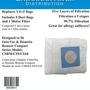 Savannah River Replacement Dust Bags for Intervac and Dometic Model Y11-5 Dust Bags SRDY11-5