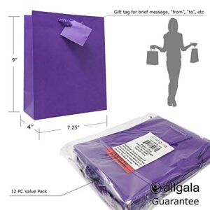 Allgala 12PK Value Premium Solid Color Paper Gift Bags (09"MED-Purple-GP50081)