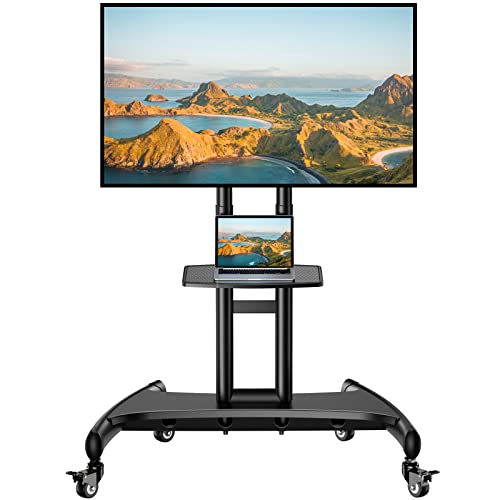 Mobile TV Cart for 32-75 Inch Flat/Curved LED/LCD/OLED TVs Rolling TV Stand with Height Adjustable Shelf Max VESA 600x400mm up to 100lbs-Outdoor TV Stand Trolley with Wheels- PGTVMC05