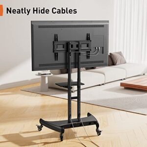 Mobile TV Cart for 32-75 Inch Flat/Curved LED/LCD/OLED TVs Rolling TV Stand with Height Adjustable Shelf Max VESA 600x400mm up to 100lbs-Outdoor TV Stand Trolley with Wheels- PGTVMC05