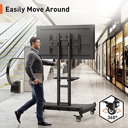 Mobile TV Cart for 32-75 Inch Flat/Curved LED/LCD/OLED TVs Rolling TV Stand with Height Adjustable Shelf Max VESA 600x400mm up to 100lbs-Outdoor TV Stand Trolley with Wheels- PGTVMC05