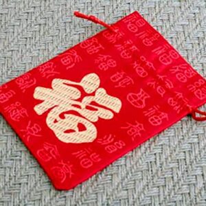 10Pcs Good Luck Fortune Gift Bags Drawstring Bag Chinese Silk Embroidered Brocade Bag Damask Jewelry Product Packing Pouch Christmas/Wedding Gift Bag,Red