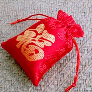 10Pcs Good Luck Fortune Gift Bags Drawstring Bag Chinese Silk Embroidered Brocade Bag Damask Jewelry Product Packing Pouch Christmas/Wedding Gift Bag,Red