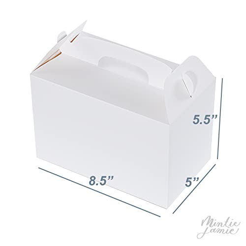 MintieJamie White Treat Boxes 1 Dozen White Boxes for Favor 8.5X5X5.5 Inches Large Handle Favor Boxes, Kids Party Favor Box, Party Box, Birthday Goodies Box, No Assembly Needed