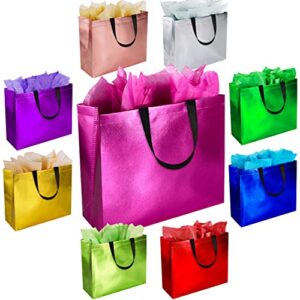 gitmiws sparkle gift bags with tissues – set of 18 mix color reusable gift bags large size – perfect as goodie bags, birthday gift bag, party favor bags, christmas gift bags