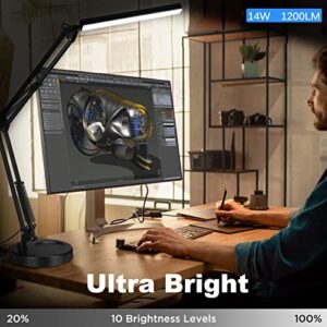 IVMAIE LED Desk Lamp with Clamp & Round Base & Adapter, 3 Colors 10 Brightness Eye-Caring Architect Desk Light with Memory Function, 360° Spin Tall Swing Arm Desk Lamps for Home Office