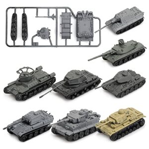 viikondo 8 pcs 1/144 wwii tank model german tiger hunting heavy tank panther main battle tank amx-30 soviet t-34 medium diy assembly collection