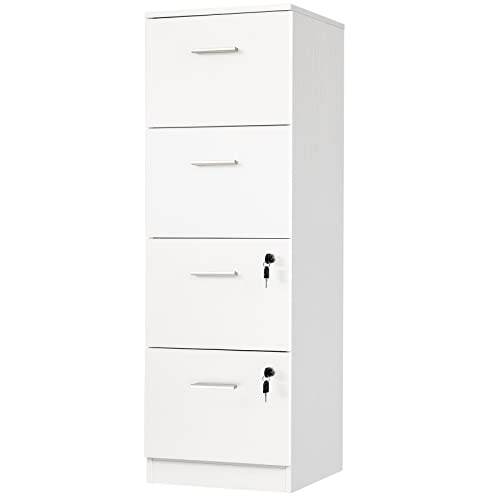 YITAHOME 4-Drawer File Cabinet with Lock, 15.86" Deep Vertical Filing Cabinet, Storage File Drawers for Letter A4-Sized Files, Need to Assemble, White