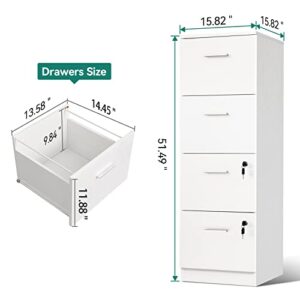 YITAHOME 4-Drawer File Cabinet with Lock, 15.86" Deep Vertical Filing Cabinet, Storage File Drawers for Letter A4-Sized Files, Need to Assemble, White