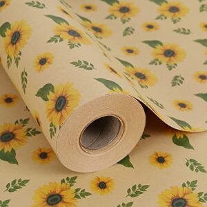 aimyoo kraft floral wrapping paper jumbo roll, all occasion sunflower flower gift wrap paper for wedding bridal shower birthday, 17 in x 60 ft
