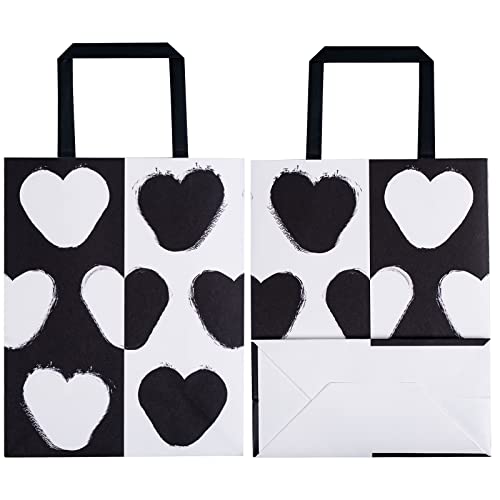 LeZakaa 10" Medium Gift Bags Assortment with Tissue Paper, 4 Pack in White and Black Design for Shopping, Birthday or Any Occasion