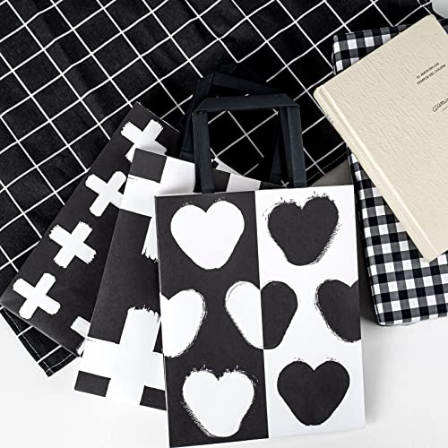 LeZakaa 10" Medium Gift Bags Assortment with Tissue Paper, 4 Pack in White and Black Design for Shopping, Birthday or Any Occasion