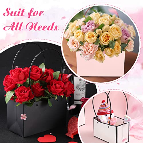 30 Pcs Flower Gift Bags Paper Bouquet Bags Rectangle Flower Box for Arrangements Waterproof Bouquet Box with Handles Florist Supplies for Valentine's Day Mother's Day Christmas (Black, Pink, White)