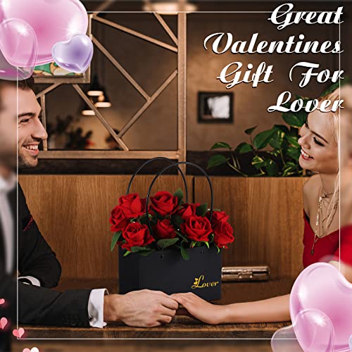 30 Pcs Flower Gift Bags Paper Bouquet Bags Rectangle Flower Box for Arrangements Waterproof Bouquet Box with Handles Florist Supplies for Valentine's Day Mother's Day Christmas (Black, Pink, White)