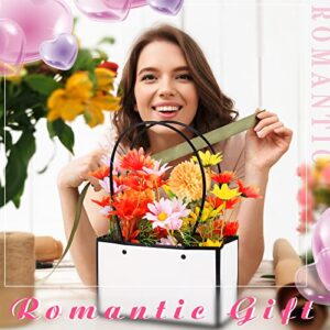 30 Pcs Flower Gift Bags Paper Bouquet Bags Rectangle Flower Box for Arrangements Waterproof Bouquet Box with Handles Florist Supplies for Valentine's Day Mother's Day Christmas (Black, Pink, White)