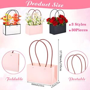 30 Pcs Flower Gift Bags Paper Bouquet Bags Rectangle Flower Box for Arrangements Waterproof Bouquet Box with Handles Florist Supplies for Valentine's Day Mother's Day Christmas (Black, Pink, White)