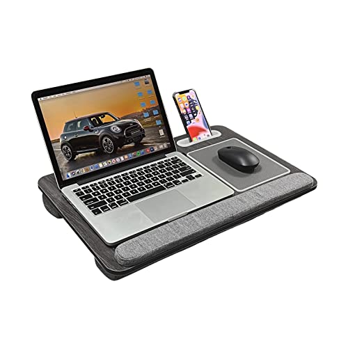 MCMACROS Laptop Lap Desk Home Office with Cushion, Mouse Pad, and Phone Holder for Couch Bed, Dorm Room Essentials as Computer Laptop Stand, Book Tablet- Fits Up to 17 Inch Laptops, Oak Grey