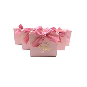 pink gift bags 25pack extra small thank you paper gift bags with bow ribbon, 4.5×1.7×3.9 mini party favor treat boxes for wedding, baby shower, bridal, holiday gifts bulk
