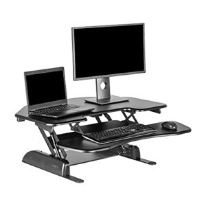 vari – varidesk cube corner 36 – cubicle standing desk converter for dual monitors – home office desk with 11 height adjustable settings, spring-assisted lift, weighted base – fully assembled, black