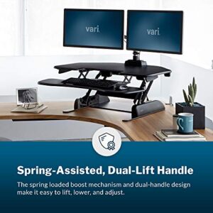 Vari - VariDesk Cube Corner 36 - Cubicle Standing Desk Converter for Dual Monitors - Home Office Desk with 11 Height Adjustable Settings, Spring-Assisted Lift, Weighted Base - Fully Assembled, Black