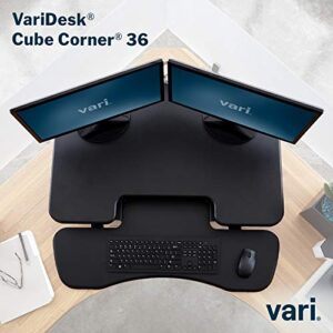 Vari - VariDesk Cube Corner 36 - Cubicle Standing Desk Converter for Dual Monitors - Home Office Desk with 11 Height Adjustable Settings, Spring-Assisted Lift, Weighted Base - Fully Assembled, Black