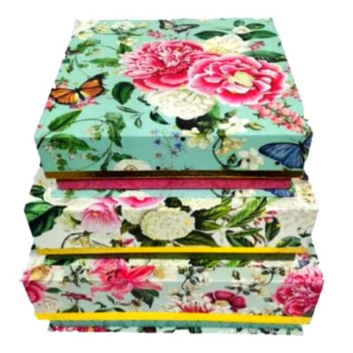 Plum Designs Floral Nesting Gift Boxes-Strong Magnetic Flap Decorative Floral Box Set of 3(3ct Set of Nested Boxes)