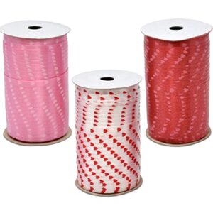 450 Yards Valentine Ribbons Heart Curling Ribbon 3 Rolls 150 Yard Per Roll; Pink Red White Hearts Valentine's Day Holiday Party Crafts Supplies Decor for Valentines Balloon String Gift Wrapping