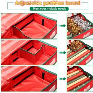 Christmas Gift Wrapping Storage Organizer with Flexible Partitions and 2 Pockets, Fits 18-27 Rolls, 42 inch Wrapping Paper Storage Bags 600d Gift Wrap Organizer for Storing Rolls, Ribbons, Bows-Tear Proof Fabric