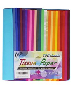 creative hobbies rainbow tissue paper, huge 20″ x 26″ sheets, assorted colors including metallic gold and silver, pack of 100 big sheets!