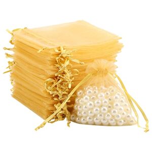 acdesign jewelry bags drawstring 200pcs organza bags 4×4.72 wedding favor bags for candy jewelry makeup pouches(golden)