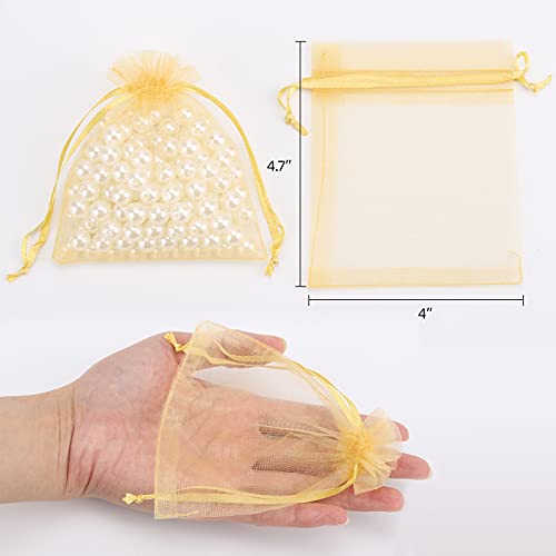 acDesign Jewelry Bags Drawstring 200Pcs Organza Bags 4x4.72 Wedding Favor Bags for Candy Jewelry Makeup Pouches(Golden)