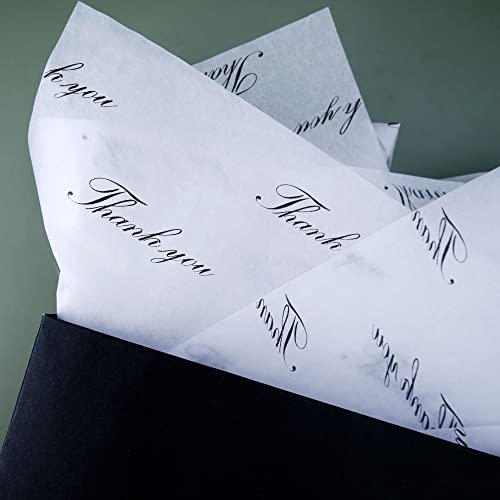 MR FIVE 100 Sheets White with Black Thank You Tissue Paper Bulk,20" x 14",Black Thank You Tissue Paper for Packaging and Gift Bags,Black Thank You Packaging Tissue Paper for Small Business