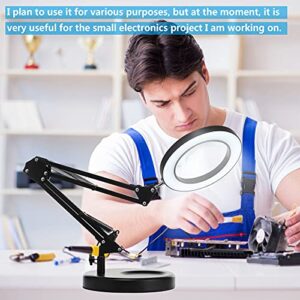 【Upgraded】 5X LED Magnifying Lamp, HITTI 1,800 Lumens Stepless Dimmable, 3 Color Modes, 8-Diopter 4.2″ Real Glass Lens Magnifier Desk lamp, Magnifying Light and Stand for Crafts, Reading, Close Work