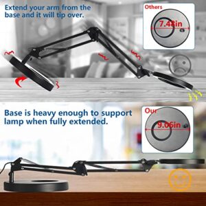 【Upgraded】 5X LED Magnifying Lamp, HITTI 1,800 Lumens Stepless Dimmable, 3 Color Modes, 8-Diopter 4.2″ Real Glass Lens Magnifier Desk lamp, Magnifying Light and Stand for Crafts, Reading, Close Work