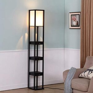 Brightech Maxwell Drawer Edition - Modern Shelf Floor Lamp with Drawer - Corner Display Floor Lamps with Shelves for Living Room, Bedroom and Office - Black