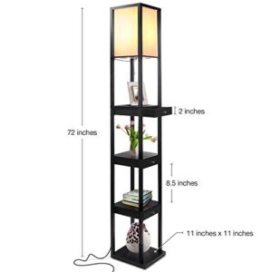 Brightech Maxwell Drawer Edition - Modern Shelf Floor Lamp with Drawer - Corner Display Floor Lamps with Shelves for Living Room, Bedroom and Office - Black