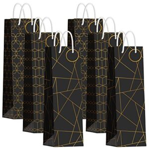 Gold Wine Gift Bags - Set of 6 - Assorted Black & Gold Gift Bags With Handles + Name Tags. - Modern Geometric Metallic Gift Bags - Perfect for Christmas, Birthdays, Anniversaries, Bridal Showers, Thank You Gifts, Housewarming Dinner Party, Weddings, & mor