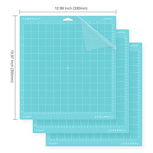 Funnycut LightGrip Cutting Mat for Cricut Maker 3/Maker/Explore 3/Air 2/Air/One( 12x12 Inch, 3 Pieces) Cricket Mats Replacement Accessories for Cricut