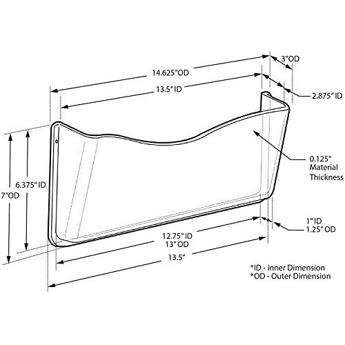 Azar Displays 250035 Clear Single Pocket Wall File with double-sided adhesive tape, 4 pack