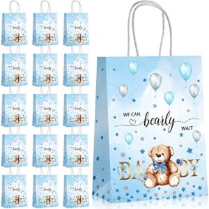 16 pack bear baby shower bags paper bear party bags with handles we can bearly wait gift bags bear balloon star flower goodie bags for kids birthday party and baby shower favors supplies