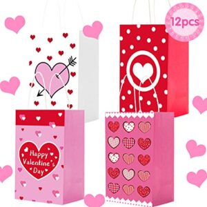 miss fantasy valentine gift bags 12 pack valentine day gift bags for kids party valentine paper goodie bags valentine cookie candy bags with handles for valentine party supplies