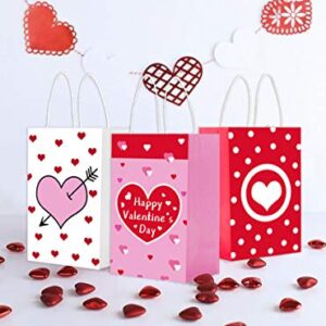 MISS FANTASY Valentine Gift Bags 12 Pack Valentine Day Gift Bags for Kids Party Valentine Paper Goodie Bags Valentine Cookie Candy Bags with Handles for Valentine Party Supplies