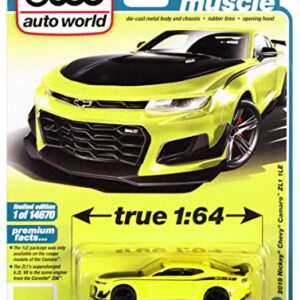 2019 Chevy Camaro Nickey ZL1 1LE Shock Yellow w/Black Hood & Stripes Modern Muscle Ltd Ed to 14670 pcs 1/64 Diecast Model Auto World 64352-AWSP094 B