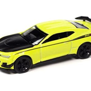 2019 Chevy Camaro Nickey ZL1 1LE Shock Yellow w/Black Hood & Stripes Modern Muscle Ltd Ed to 14670 pcs 1/64 Diecast Model Auto World 64352-AWSP094 B