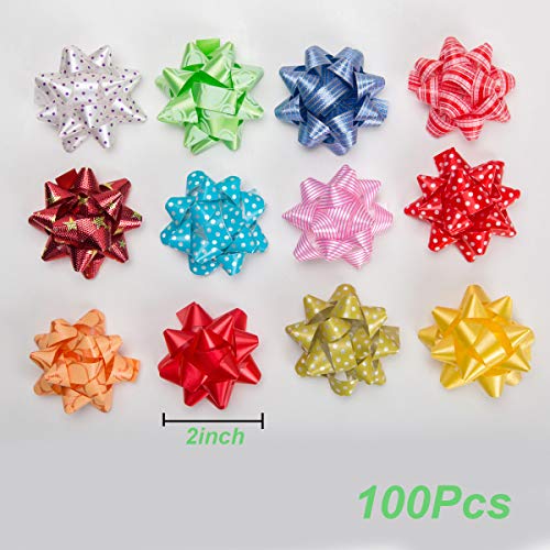 2 inch 100Pcs Small Star Bows for Gift Wrapping and Presents,Multiple coClour Christmas Bows,for Parties, Birthdays, Weddings or Other Holidays.