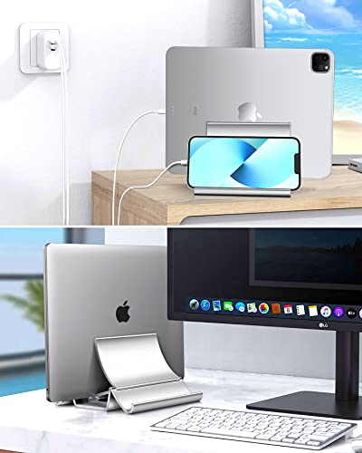 ivoler Auto-Resize Aluminum Vertical Laptop Stand Desktop for Gravity Locking Holder Dock Save Space for Desk Organizers and Storage(Up to 17.3 inches), Fits All MacBook/Air/HP/Dell/Samsung, Silver