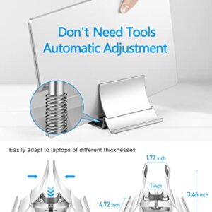 ivoler Auto-Resize Aluminum Vertical Laptop Stand Desktop for Gravity Locking Holder Dock Save Space for Desk Organizers and Storage(Up to 17.3 inches), Fits All MacBook/Air/HP/Dell/Samsung, Silver